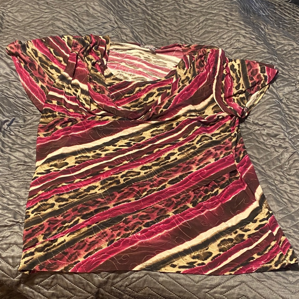 Roz & Ali Red and Black Cowl Neck Blouse
